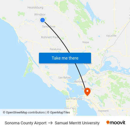Sonoma County Airport to Samuel Merritt University map