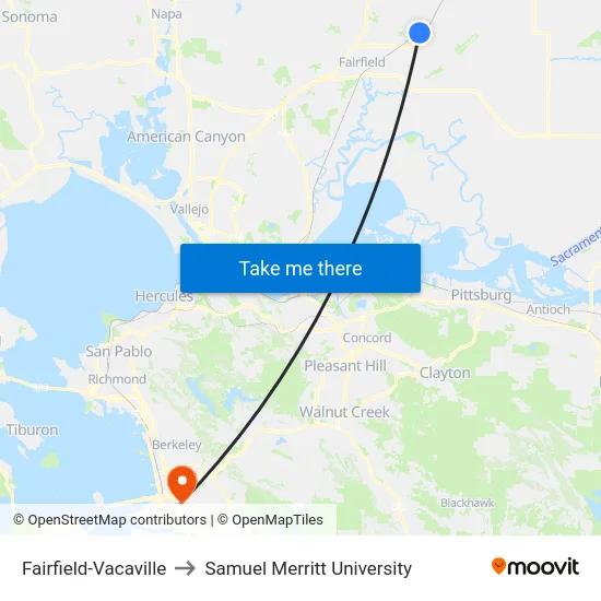 Fairfield-Vacaville to Samuel Merritt University map