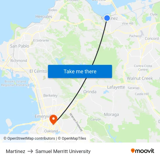 Martinez to Samuel Merritt University map