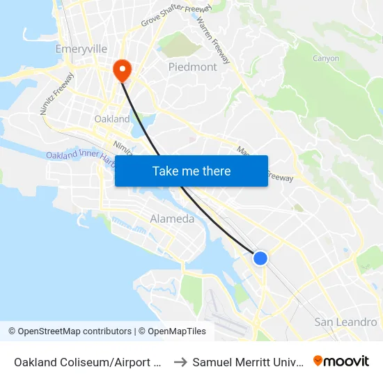 Oakland Coliseum/Airport Station to Samuel Merritt University map