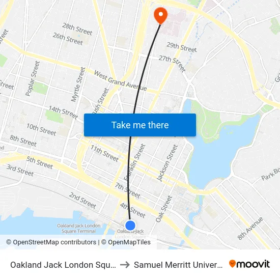 Oakland Jack London Square to Samuel Merritt University map