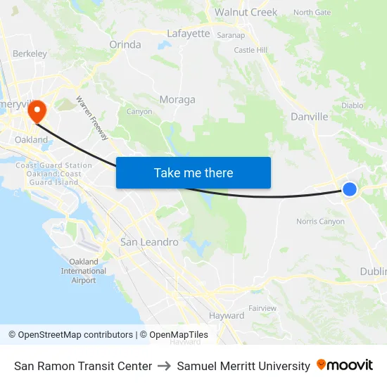 San Ramon Transit Center to Samuel Merritt University map