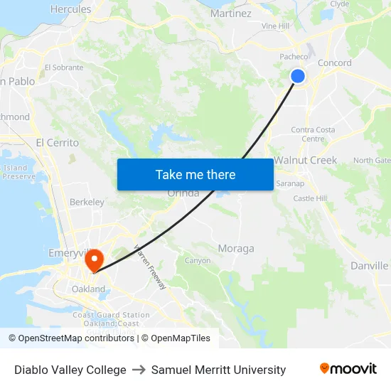 Diablo Valley College to Samuel Merritt University map