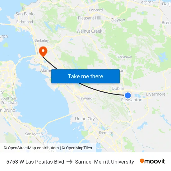 5753 W Las Positas Blvd to Samuel Merritt University map