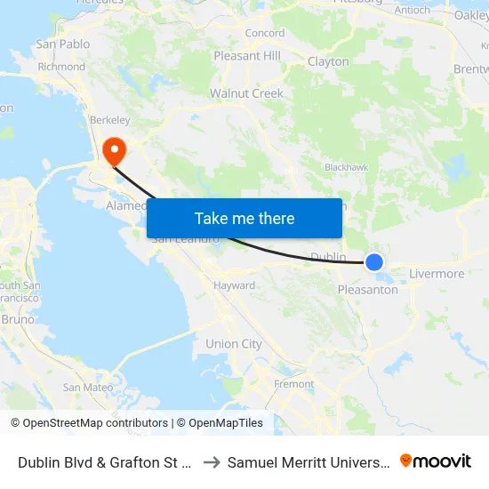 Dublin Blvd & Grafton St EB to Samuel Merritt University map