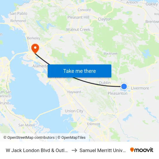 W Jack London Blvd & Outlets EB to Samuel Merritt University map