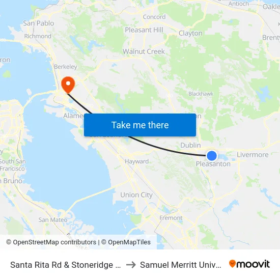 Santa Rita Rd & Stoneridge Dr NB to Samuel Merritt University map