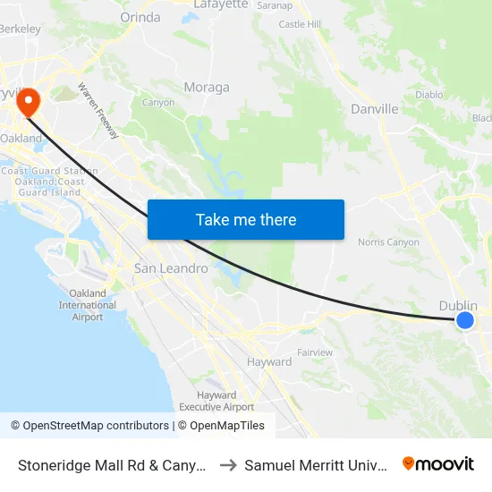 Stoneridge Mall Rd & Canyon Wy to Samuel Merritt University map