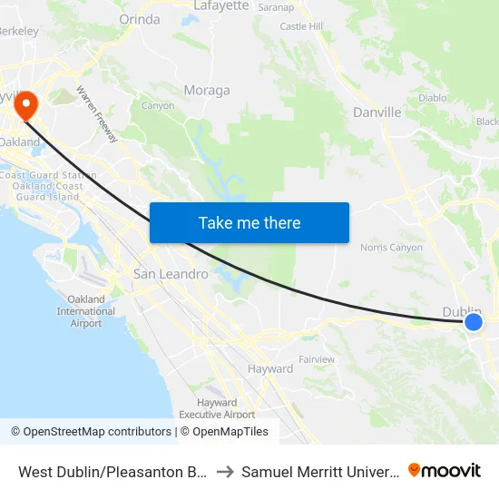 West Dublin/Pleasanton BART to Samuel Merritt University map