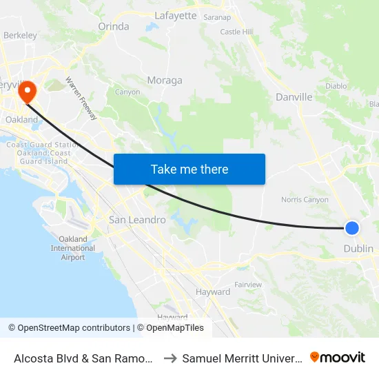 Alcosta Blvd & San Ramon Rd to Samuel Merritt University map