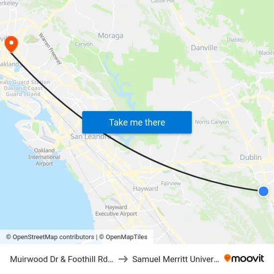 Muirwood Dr & Foothill Rd WB to Samuel Merritt University map