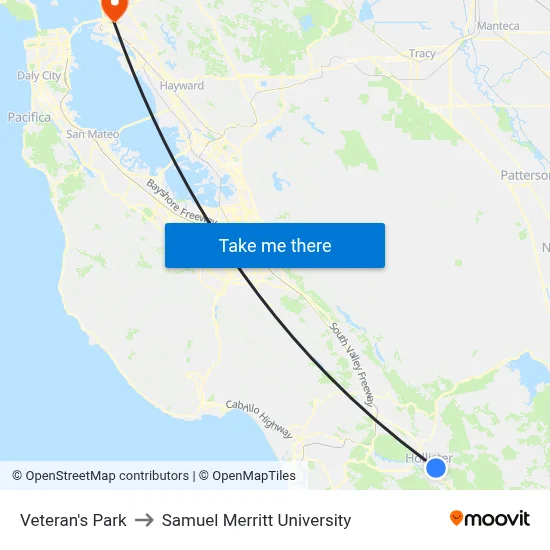 Veteran's Park to Samuel Merritt University map