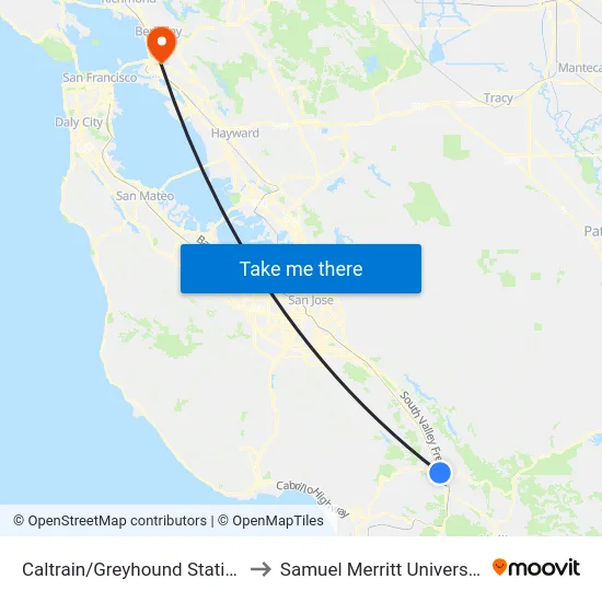 Caltrain/Greyhound Station to Samuel Merritt University map