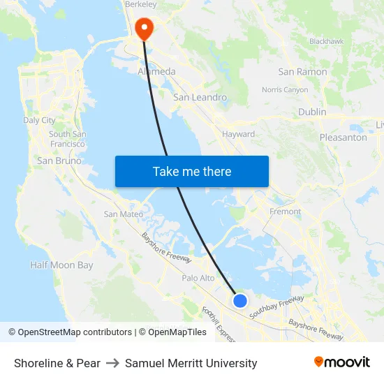 Shoreline & Pear to Samuel Merritt University map