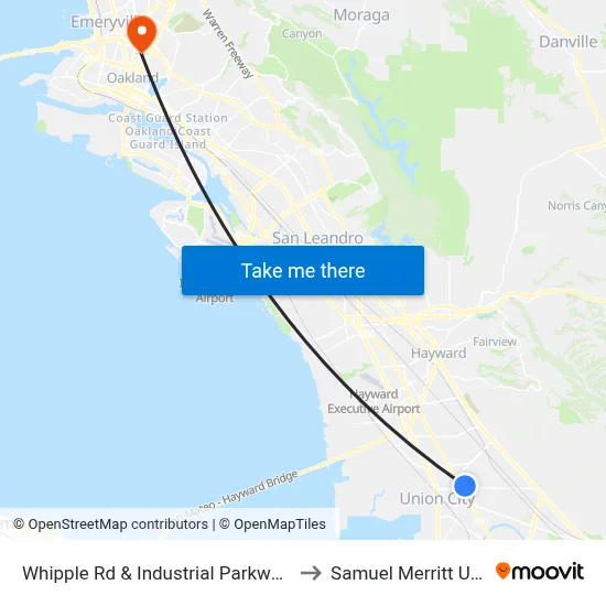 Whipple Rd & Industrial Parkway Southwest to Samuel Merritt University map