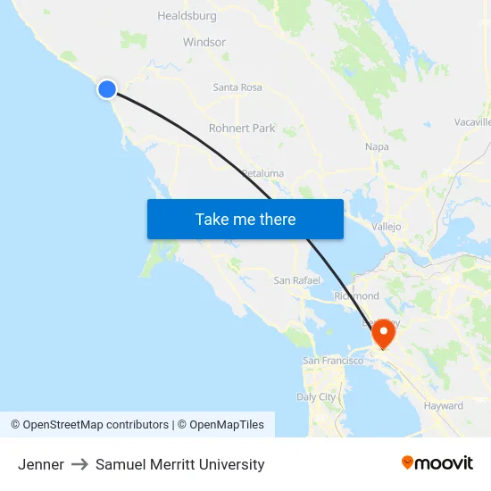 Jenner to Samuel Merritt University map