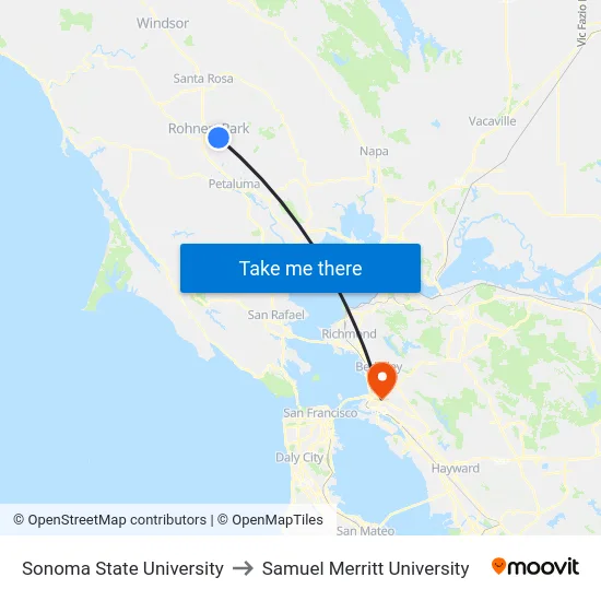 Sonoma State University to Samuel Merritt University map