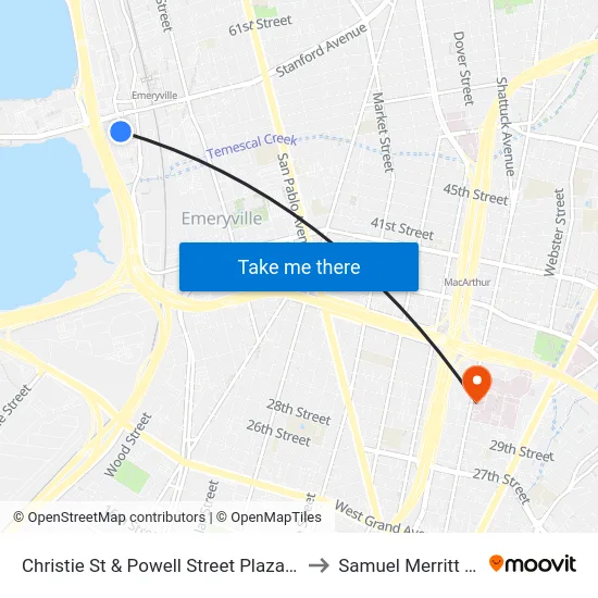 Christie St & Powell Street Plaza Shopping Center to Samuel Merritt University map