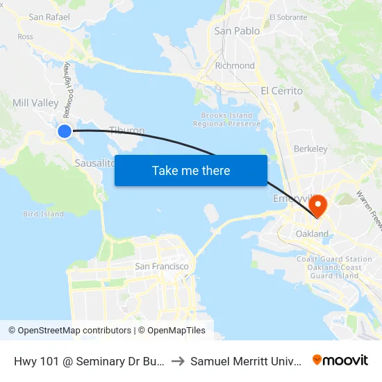 Hwy 101 @ Seminary Dr Bus Pad to Samuel Merritt University map