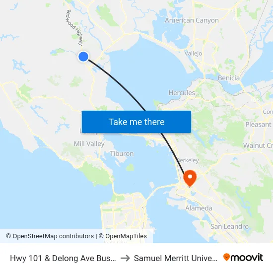 Hwy 101 & Delong Ave Bus Pad to Samuel Merritt University map