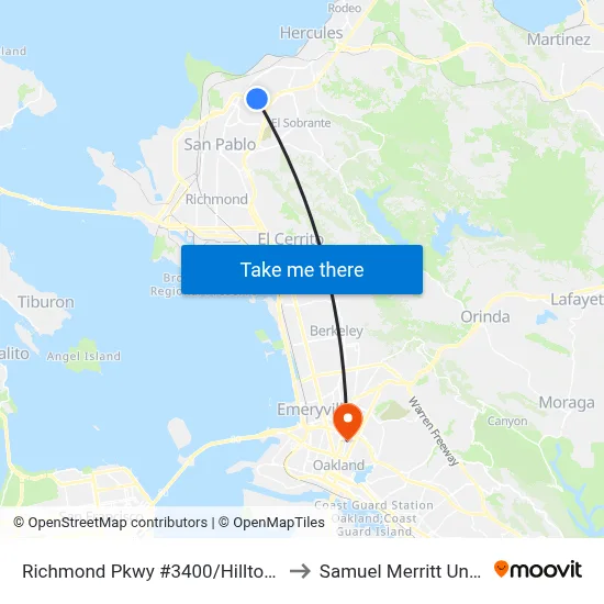 Richmond Pkwy #3400/Hilltop Bayview to Samuel Merritt University map