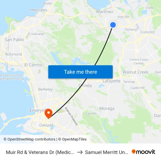 Muir Rd & Veterans Dr (Medical Center) to Samuel Merritt University map