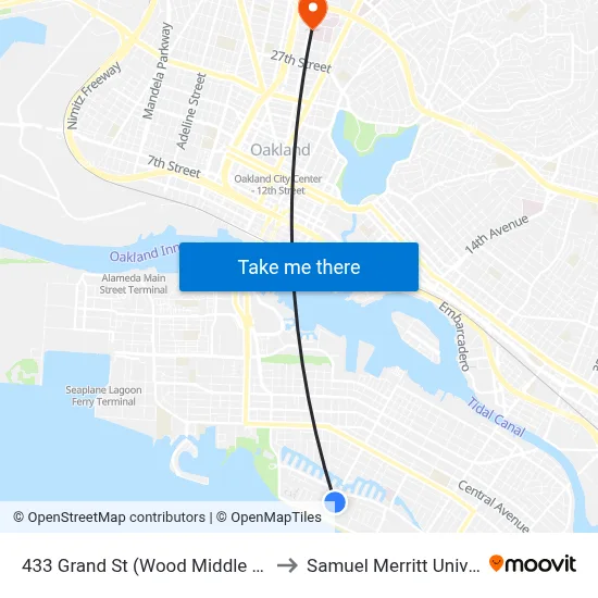 433 Grand St (Wood Middle School) to Samuel Merritt University map