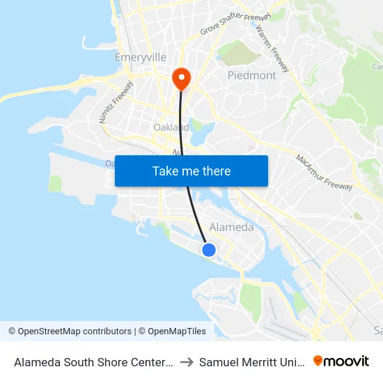Alameda South Shore Center & Kohl's to Samuel Merritt University map