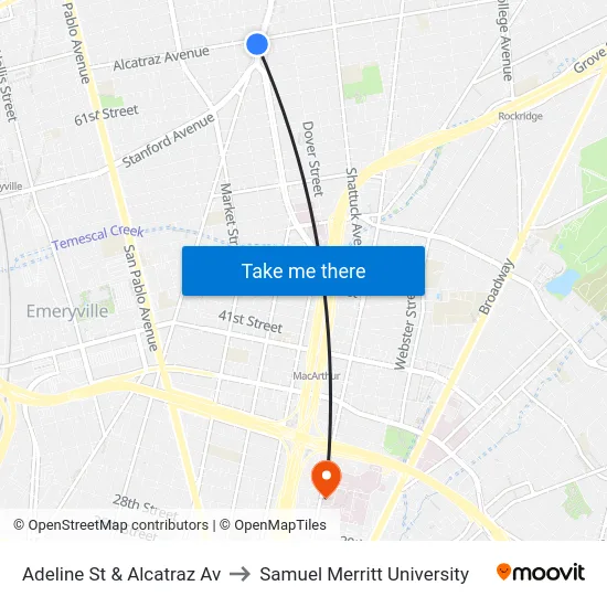 Adeline St & Alcatraz Av to Samuel Merritt University map