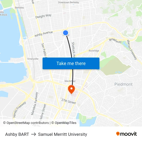 Ashby BART to Samuel Merritt University map