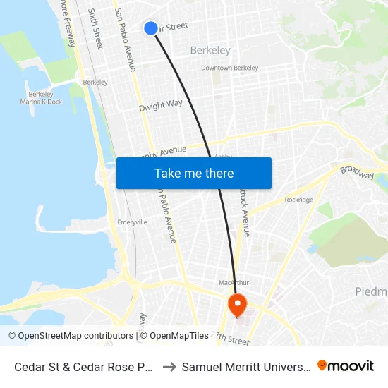 Cedar St & Cedar Rose Park to Samuel Merritt University map