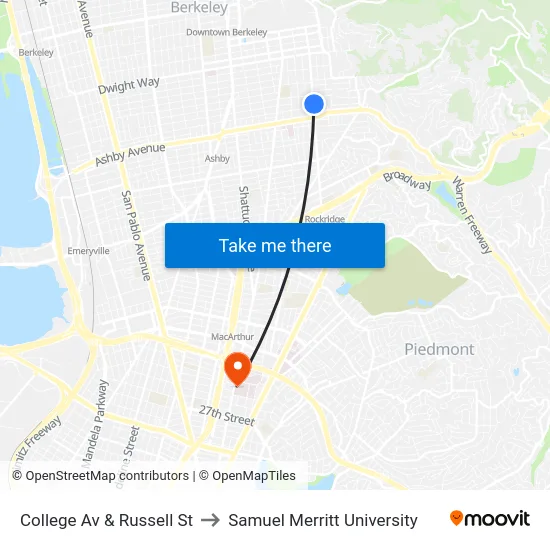 College Av & Russell St to Samuel Merritt University map
