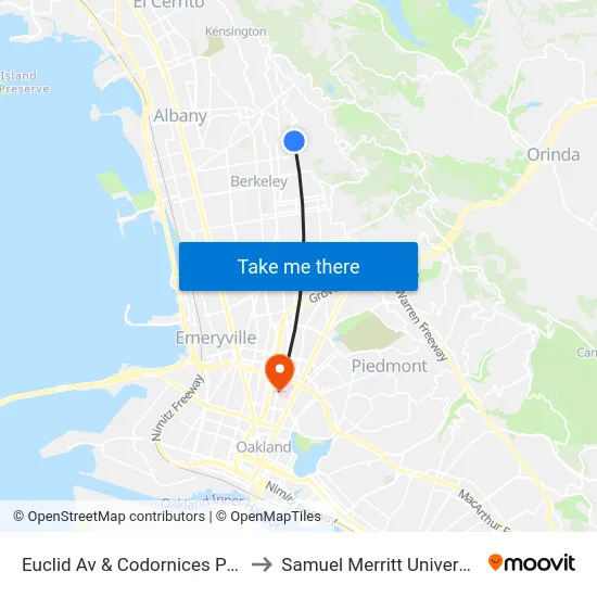 Euclid Av & Codornices Park to Samuel Merritt University map