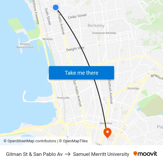 Gilman St & San Pablo Av to Samuel Merritt University map