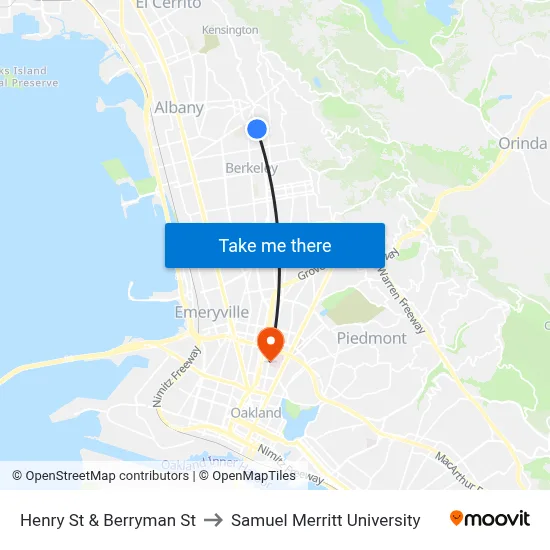 Henry St & Berryman St to Samuel Merritt University map