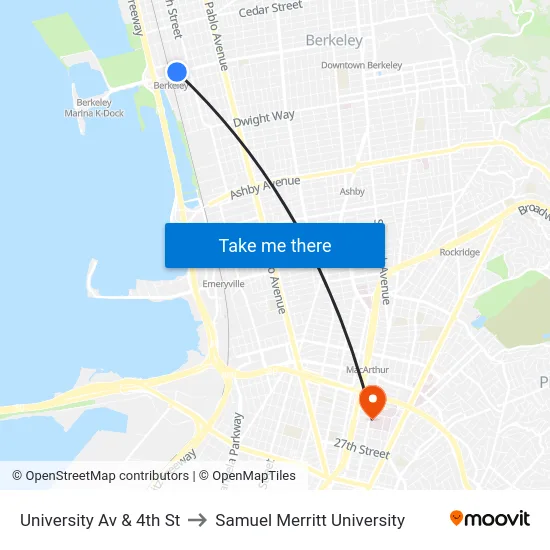 University Av & 4th St to Samuel Merritt University map