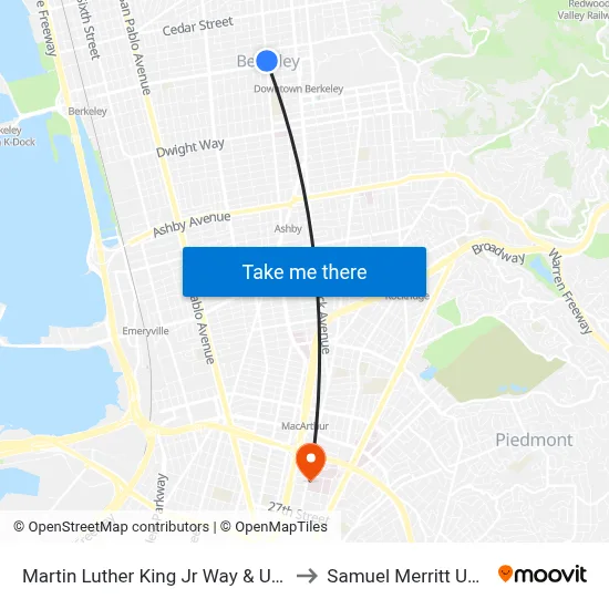 Martin Luther King Jr Way & University Av to Samuel Merritt University map