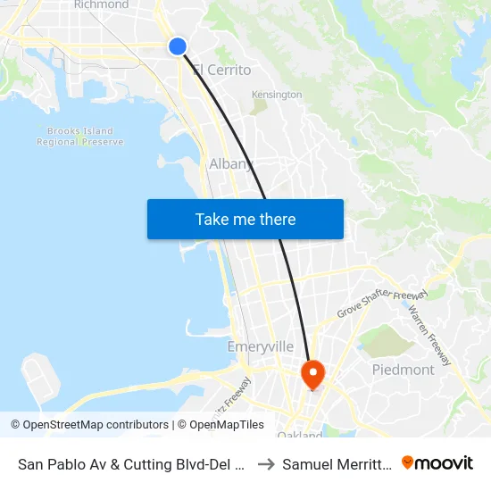 San Pablo Av & Cutting Blvd-Del Norte BART Stop D2 to Samuel Merritt University map
