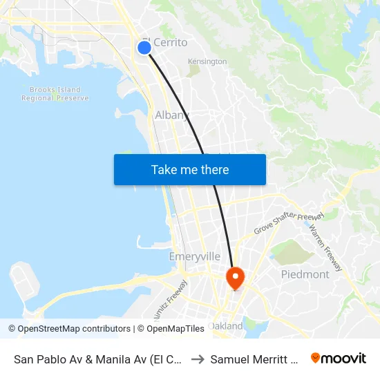 San Pablo Av & Manila Av (El Cerrito City Hall) to Samuel Merritt University map