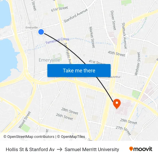 Hollis St & Stanford Av to Samuel Merritt University map