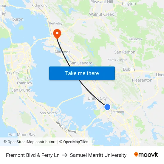 Fremont Blvd & Ferry Ln to Samuel Merritt University map