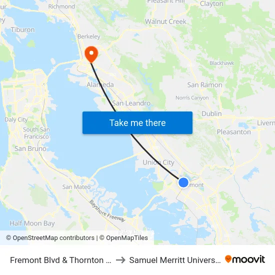 Fremont Blvd & Thornton Av to Samuel Merritt University map