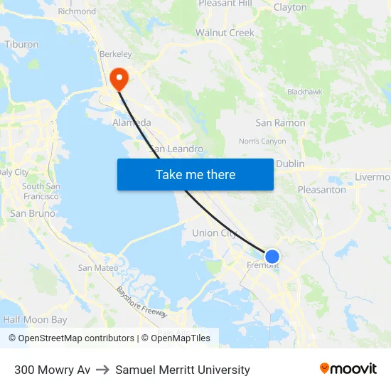 300 Mowry Av to Samuel Merritt University map