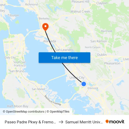 Paseo Padre Pkwy & Fremont Blvd to Samuel Merritt University map