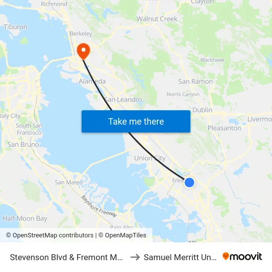 Stevenson Blvd & Fremont Main Library to Samuel Merritt University map