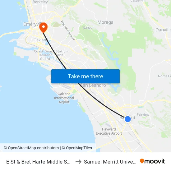 E St & Bret Harte Middle School to Samuel Merritt University map