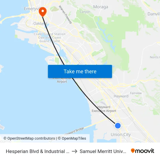 Hesperian Blvd & Industrial Pkwy to Samuel Merritt University map