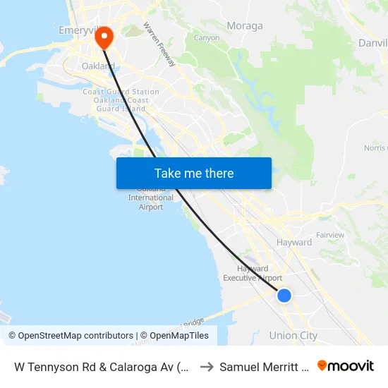 W Tennyson Rd & Calaroga Av (St. Rose Hospital) to Samuel Merritt University map