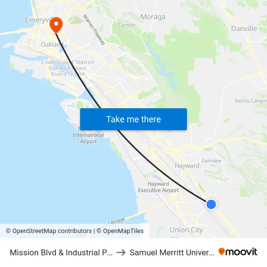 Mission Blvd & Industrial Pkwy to Samuel Merritt University map