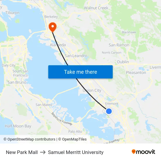 New Park Mall to Samuel Merritt University map